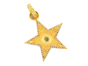 Pave Diamond Fluted Star Medallion Pendant, (DPS-153)