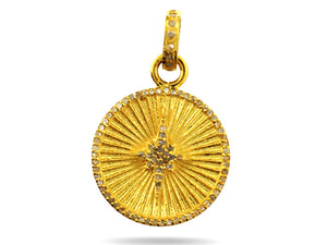 Pave Diamond Starburst Fluted Disc Medallion Pendant, (DPS-152)