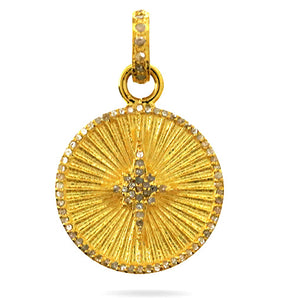 Pave Diamond Starburst Fluted Disc Medallion Pendant, (DPS-152)