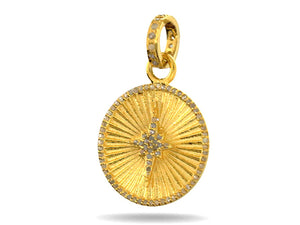 Pave Diamond Starburst Fluted Disc Medallion Pendant, (DPS-152)