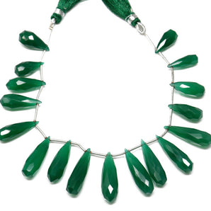 Green Onyx Faceted Large Tear Drops, 7x15-7x25 mm, Rich Color, Onyx Gemstone Beads, (GNx-LTR-7x15-7x25)(243)