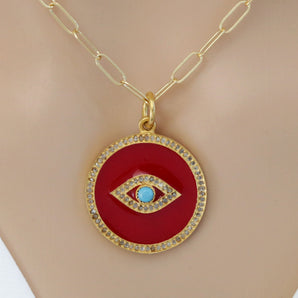 Pave Diamond Enamel Evil Eye Disc Pendant, Evil Eye Pendant, (DEM-4091)