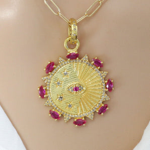 Pave Diamond Evil Eye Ruby Pendant, (DPM-1232)