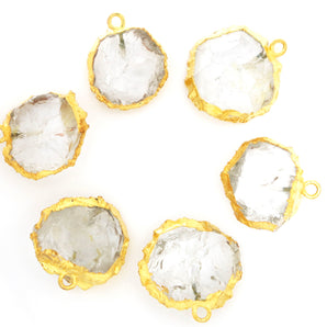Gold Electroplated Rock Crystal Coin Pendant, 18-20 mm, (BZC-9064-CO) - Beadspoint