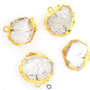 Gold Electroplated Rock Crystal Coin Pendant, 18-20 mm, (BZC-9064-CO) - Beadspoint