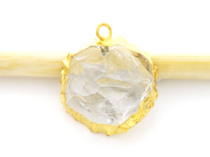 Gold Electroplated Rock Crystal Coin Pendant, 18-20 mm, (BZC-9064-CO) - Beadspoint