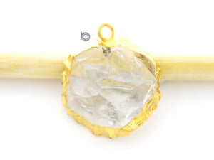 Gold Electroplated Rock Crystal Coin Pendant, 18-20 mm, (BZC-9064-CO) - Beadspoint