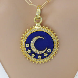 Pave Diamond Lapis Celestial Moon Pendant, (DPM-1230)