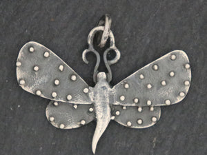 Sterling Silver Artisan Large Dotted Dragon Fly Charm, (AF-343) - Beadspoint