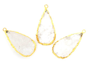 Gold Electroplated Rock Crystal Pear Pendant, 20x36-22x43 mm, (BZC-9064-PR) - Beadspoint