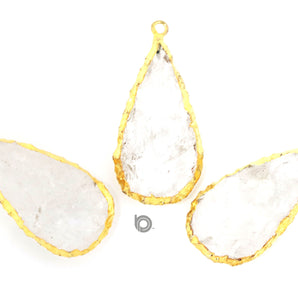 Gold Electroplated Rock Crystal Pear Pendant, 20x36-22x43 mm, Multiple Colors, (BZC-9064-PR) - Beadspoint