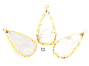 Gold Electroplated Rock Crystal Pear Pendant, 20x36-22x43 mm, Multiple Colors, (BZC-9064-PR) - Beadspoint