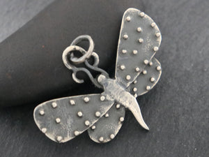Sterling Silver Artisan Large Dotted Dragon Fly Charm, (AF-343) - Beadspoint
