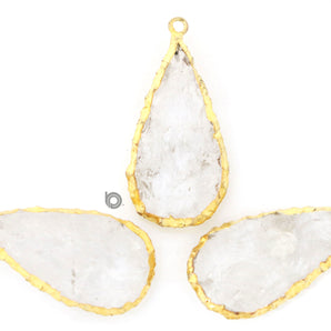 Gold Electroplated Rock Crystal Pear Pendant, 20x36-22x43 mm, Multiple Colors, (BZC-9064-PR) - Beadspoint