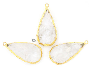 Gold Electroplated Rock Crystal Pear Pendant, 20x36-22x43 mm, Multiple Colors, (BZC-9064-PR) - Beadspoint