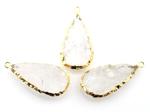 Gold Electroplated Rock Crystal Pear Pendant, 20x36-22x43 mm, (BZC-9064-PR) - Beadspoint