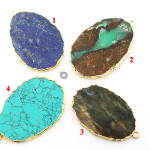 Gold Electroplated Slice Pendant, 28x40-35x50 mm, Multiple Colors, (BZC-9065-LAP) - Beadspoint