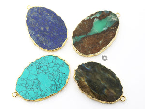 Gold Electroplated Slice Pendant, 28x40-35x50 mm, Multiple Colors, (BZC-9065-LAP) - Beadspoint