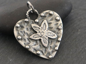 Sterling Silver Artisan Large Heart w/ Star Charm, (AF-346) - Beadspoint