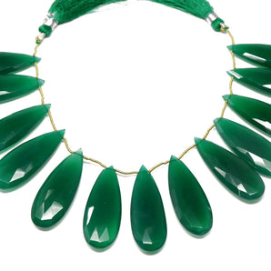 Green Onyx Faceted Pear Drops, 16x23 mm, Rich Color, Onyx Gemstone Beads, (GNx-PR-16x23)(249)