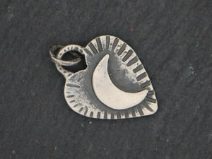 Sterling Silver Artisan Heart w/ Moon, (AF-348) - Beadspoint