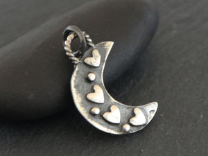 Sterling Silver Artisan Moon w/ heart (AF-349) - Beadspoint