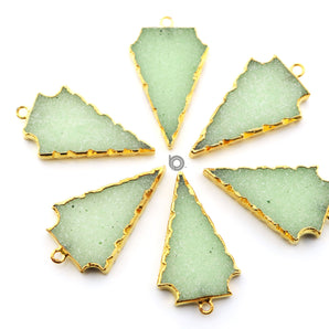 Gold Electroplated  Green Chalcedony Arrowhead Pendant, 32x20 mm, (BZC-9067) - Beadspoint