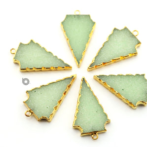 Gold Electroplated  Green Chalcedony Arrowhead Pendant, 32x20 mm, (BZC-9067) - Beadspoint