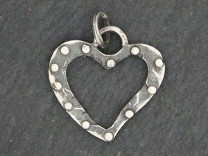 Sterling Silver Artisan Open Dotted Heart Charm, (AF-350) - Beadspoint