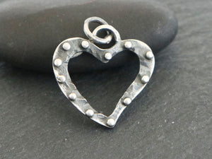 Sterling Silver Artisan Open Dotted Heart Charm, (AF-350) - Beadspoint