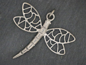Sterling Silver Artisan Large Dragonfly Charm, (AF-351) - Beadspoint