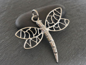 Sterling Silver Artisan Large Dragonfly Charm, (AF-351) - Beadspoint