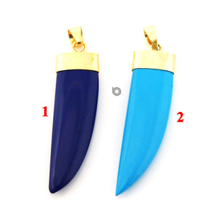 Gold Electroplated Large Horn Pendant, 56x15 mm, Multiple Colors, (BZC-9068-TRQ) - Beadspoint