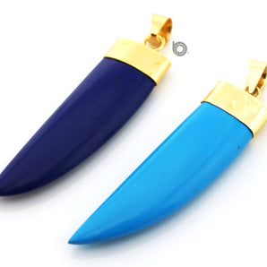 Gold Electroplated Large Horn Pendant, 56x15 mm, Multiple Colors, (BZC-9068-TRQ) - Beadspoint