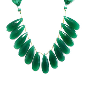 Green Onyx Faceted Pear Drops, 16x23 mm, Rich Color, Onyx Gemstone Beads, (GNx-PR-16x23)(249)