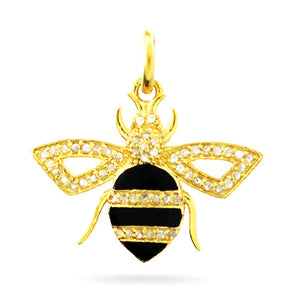 Pave Diamond Enamel Bee Pendant, (DPS-154)