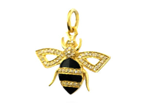 Pave Diamond Enamel Bee Pendant, (DPS-154)