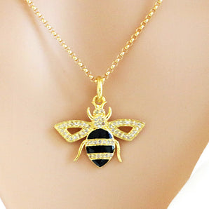 Pave Diamond Enamel Bee Pendant, (DPS-154)