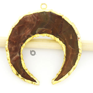 Brown/Black Jasper Inverted Moon Electroplated Pendant, 50X16 mm, (BZC-9070) - Beadspoint