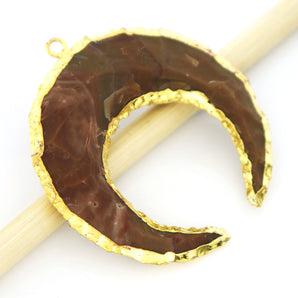 Brown/Black Jasper Inverted Moon Electroplated Pendant, 50X16 mm, (BZC-9070) - Beadspoint