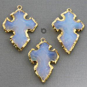 Gold Electroplated Ice Chalcedony Cross Pendant, 37X28 mm, (BZC-9071) - Beadspoint