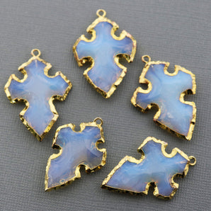 Gold Electroplated Ice Chalcedony Cross Pendant, 37X28 mm, (BZC-9071) - Beadspoint