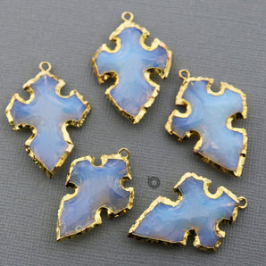 Gold Electroplated Ice Chalcedony Cross Pendant, 37X28 mm, (BZC-9071) - Beadspoint