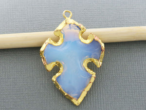 Gold Electroplated Ice Chalcedony Cross Pendant, 37X28 mm, (BZC-9071) - Beadspoint