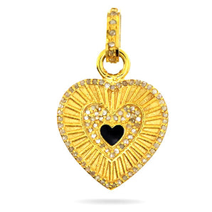 Pave Diamond Enamel Fluted Heart Pendant, (DPS-157)