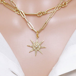 14K Solid Gold Pave Diamond Star Pendant, (14K-DP-024)