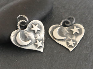 Sterling Silver Artisan Heart w/ Moon & Star Charm, (AF-358) - Beadspoint