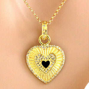 Pave Diamond Enamel Fluted Heart Pendant, (DPS-157)