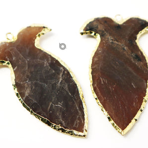Gold Electroplated  Brown Jasper Fish Shape Bezel Pendant, 56x35 mm, (BZC-9072) - Beadspoint