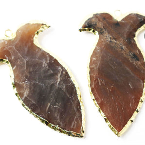 Gold Electroplated  Brown Jasper Fish Shape Bezel Pendant, 56x35 mm, (BZC-9072) - Beadspoint